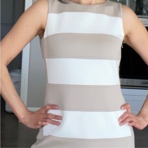Calvin Klein Cream and Taupe Scuba Color Block Knee Dress
